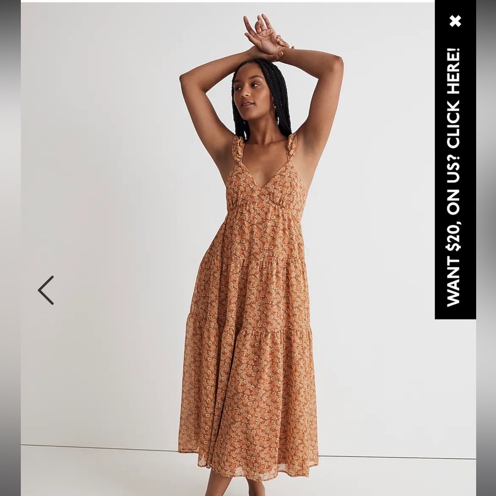 MADEWELL (Re)sourced Georgette Ruffle-Sleeve Tiered Midi Dress in Daisy …